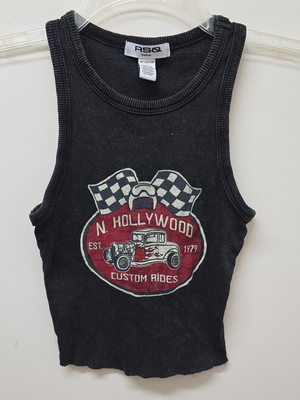 RSQ Black Tank Top with Red and White Graphic - Size M